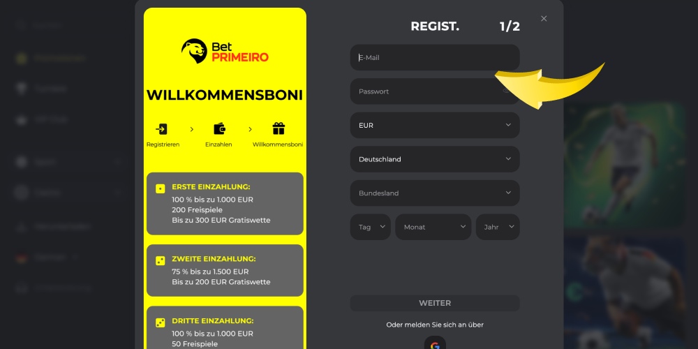 persönliche Daten eingeben